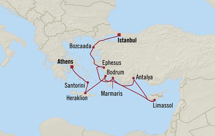 Oceania Cruises | 10-Nights from Athens to Istanbul Cruise Iinerary Map